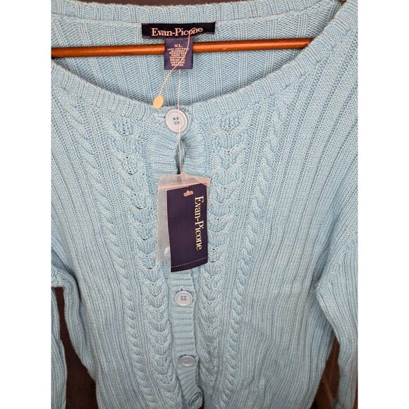 Evan-Picone Women's Blue Cable Knit Button-Up Cardigan Sweater XL - Picture 10 of 14